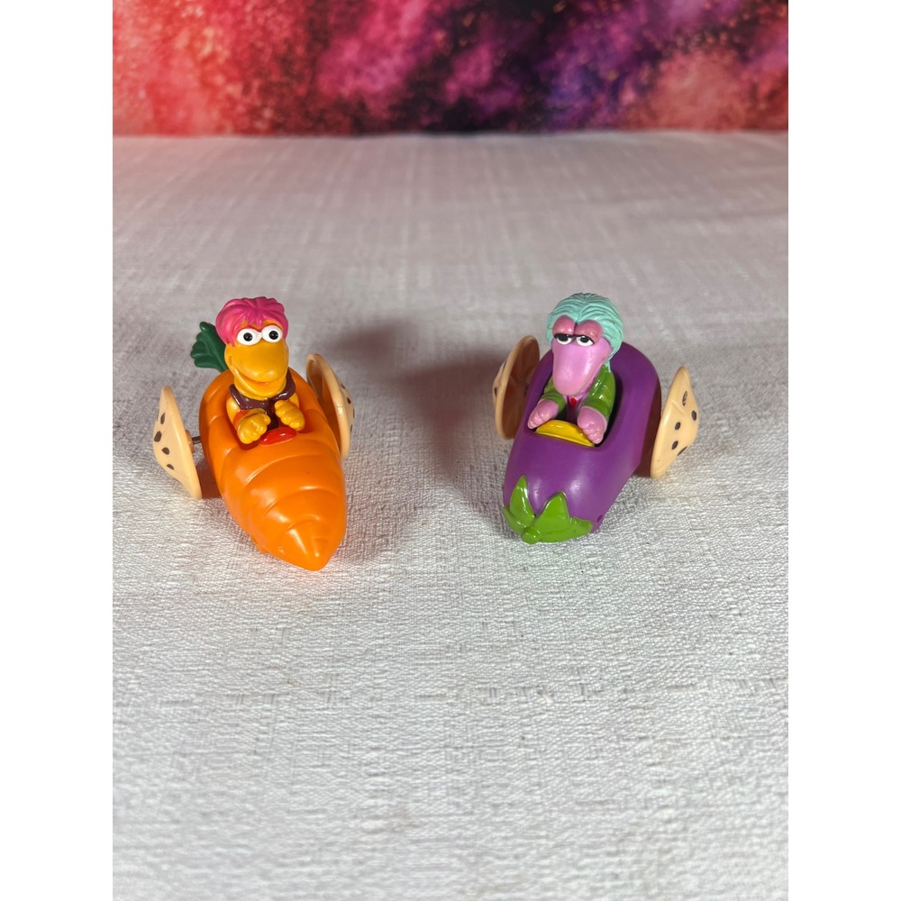Vintage 1988 Fraggle Rock McDonald's Toys Wembley Carrot Mokey Eggplant Cars 2pc